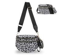 Checkered Crossbody Bum Bag for Women, Spacious Nylon Checkerboard Purse with Removable Wallet, Adjustable Strap, Large Capacity Fanny Waist Packs, White Leopard, One Size, Checkered
