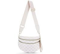 Checkered Crossbody Bum Bags for Women,Trendy Summer Large Capacity Checkered Cross Body Bag Purses for Women 2025, Beige and White Checkered, 12.8 x 5.6x8.8 inches