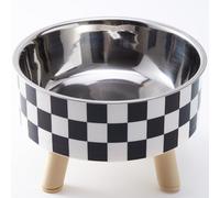 Checkered Dog Bowl Elevated with Stainless Steel Insert - Raised Modern Pet Food Dish for Small and Medium Dogs - Non-Slip Removable Design for Easy Feeding and Cleaning