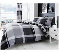 Checkered Duvet Cover Sets, 3 pcs, Soft & Warm Polycotton Printed Bedding Double Bed Set, Grey