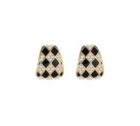 Checkered Earrings for Women Black and White Pearl Stud Earrings with checkered Pattern Fashion Jewelry Gift for Women