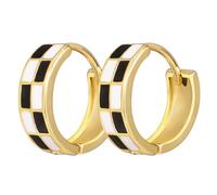 Checkered Earrings for Women Black White Checkered Huggie Earrings Small Hoop Cartilage Light Weight Hypoallergenic Jewelry, Zinc, No Gemstone