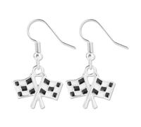 Checkered Flag Drop Earrings, Black and White Checkered Dangle Earrings for Women Race Plaid Charm Earring Racing Earrings Race Day Gifts Race Car Earrings Jewelry