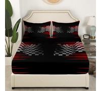 Checkered Flag Fitted Sheet,Double Size Speed Racing Theme Collections Black and White Grid Theme,Soft Decorative Fabric Bedding Deep Pocket for Children Teens Young Boys Girls,with 2 Pillowcases