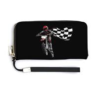 Checkered Flag Got Dirt Bike Motorcross Racing Cute Coin Purse Leather Small Change Purse Zipper Travel Wallet Holder with Hand Strap