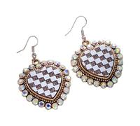 Checkered Flag Heart Earrings Glitter Black White Checkerboard Geometric Dangle Drop Earrings Statement Minimalist Jewelry Gifts, Zinc, No Gemstone