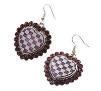 Checkered Flag Heart Earrings Glitter Black White Checkerboard Geometric Dangle Drop Earrings Statement Minimalist Jewelry Gifts, Zinc, No Gemstone