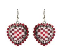 Checkered Flag Heart Earrings Glitter Black White Checkerboard Geometric Dangle Drop Earrings Statement Minimalist Jewelry Gifts, Zinc, No Gemstone