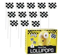 Checkered Flag Lollipops Individually Wrapped - 12 Checkered Race Flag Candy Suckers for Race Car Party Favors, Race Car Birthday Party Supplies - Black and White Checkered Flag Party Supplies