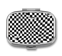 Checkered Flag Pill Box 2 Compartment Pill Case Portable Pocket Pill Organizer Medicine Vitamin Organizer for Men Women