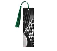 Checkered Flag Racing Print 5pcs Wooden Bookmarks with Tassels, Reading Page Markers Book Marks, Gifts for Men Women