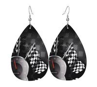 Checkered Flag Racing Print Leather Earring for Women - Lightweight Dangle Earrings, Fashion Statement Costume Jewelry