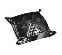 Checkered Flag Racing Print Leather Valet Tray For Women,Travel Organizer, Trinket Jewelry Cosmetic Organizer Tray