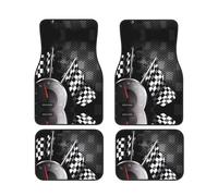 Checkered Flag Racing Printed car floor mats, front and rear, 4-piece set suitable for most cars, trucks, and vans