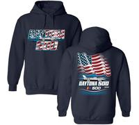 Checkered Flag Sports NASCAR 2025 Daytona 500 Patriotic Hoodie Outerwear Sweatshirt Navy Blue, Blue, L