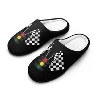 Checkered Flag Traffic Lights Flannel Slippers For Men Memory Foam Soft Warm Home Shoes Print 13-14(46-47)