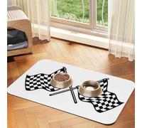 Checkered Flags Race Flag Patterned Pet Feeding Mat with Water-Absorbing PU Top & Rubber Base - Anti-Slip Dog Cat Food Mat for Cats, Dogs & Pets, 40x60cm