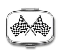 Checkered Flags Race Flag Pill Box 2 Compartment, Portable Pill Case with Mirror for Pocket Purse Travel, Mini Metal Medicine Organizer for Vitamins Fish Oil