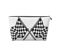 Checkered Flags Race Flag Printed Leather Travel Toiletry Makeup Bag with Gold Zipper for Women on the Go