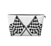 Checkered Flags Race Flag Printed Leather Travel Toiletry Makeup Bag with Silver Zipper for Women on the Go