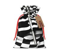 Checkered Flags Race Flags Print Christmas Bag Drawstring Bags For Holiday Presents Xmas Sack Party Decor Gift