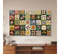 Checkered Floral Pattern TV Dust Cover 32-80 Inch Outdoor Television Shield Heavy-Duty Dustproof Anti-Static Screen Protector for Hanging LED LCD PC Monitors-flower||70inch