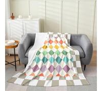 Checkered Geometric Flannel Blanket Green Yellow Beige Brown Plaid Fleece Throw Blanket for Boys Girls Checkerboard Modern Aesthetic Plush Sofa Throw Grey 40x50Inch for Bed Couch Living Room