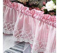 Checkered Kitchen Curtain, Half Window Tier Curtains White lace Gingham Light Filtering Short Valance Country Style, for Cafe Bathroom Balcony Bedroom, Rod Pocket ( Color : Pink , Size : W200xH45cm/78