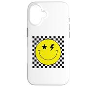 Checkered Lightning Eyes Yellow Smile Face Shirt Happy Face Case for iPhone 16