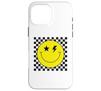 Checkered Lightning Eyes Yellow Smile Face Shirt Happy Face Case for iPhone 16 Pro Max