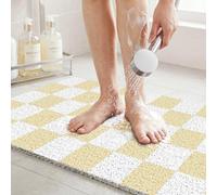 Checkered Loofah Shower Mat 40x80CM, Quick Dry Shower Mats with Drain, Non Slip Bath Mats for Inside Shower, Antibacterial PVC Bath Mat for Adults, for Wet Room & Bathroom,Beige Checkered