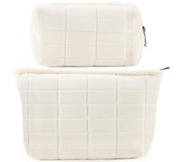 Checkered Makeup Bag for Women Large Capacity Pink Cosmetic Bag Set Travel Makeup Pouch for Purse Zipper Toiletry Organizer Cute Y2K Aesthetic Trendy Girls Makeup Brushes Storage Bag, Plush White