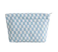 Checkered Makeup Bag for Women Large Capacity Travel Cosmetic Bag Makeup Pouch for Purse Zipper Toiletry Organizer Cute Y2K Aesthetic Trendy Adults Makeup Brushes Storage Bag (Blue White)