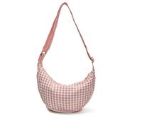Checkered Nylon Crecent Crossbody Bag for Women Adjustable Shoulder Bags (Pink)