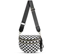 Checkered Nylon Crossbody Bag Bum Bag for Women Mom Spacious Checkered Crossbody Purses Shoulder Handbag, Black Checkered, 12.2 x 5.51 x 8.66 inches, Trendy