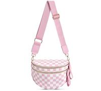 Checkered Nylon Crossbody Bag Bum Bag for Women Spacious Checkered Crossbody Purses Shoulder Handbag, Pink Checkered, Trendy