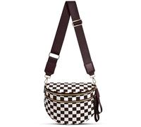 Checkered Nylon Crossbody Bag Bum Bag for Women Spacious Fanny Packs Checkered Crossbody Purses Belt Bag, Brown Checkered, Trendy