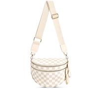 Checkered Nylon Crossbody Bag Bum Bag for Women Spacious Fanny Packs Checkered Crossbody Purses Belt Bag, Beige Checkered, Trendy