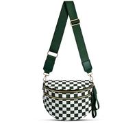 Checkered Nylon Crossbody Bag Bum Bag for Women Spacious Fanny Packs Checkered Crossbody Purses Belt Bag, Bean Green Checkered, 12.2 x 5.51 x 8.66 inches, Trendy