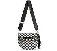Checkered Nylon Crossbody Bag Bum Bag for Women Spacious Fanny Packs Checkered Crossbody Purses Belt Bag, Black Checkered, 12.2 x 5.51 x 8.66 inches, Trendy