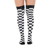Checkered Over The Knee Socks In Neon Colours, Checkered Neon OTK Socks in Neon Green, Hot Pink, Orange, Yellow, Red & White (Checkered Neon white)