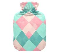 Checkered Pastel Green Cute hot Water Bottle with Soft Cover, 2L hot Compress for Neck Shoulder Warmer, Hand Feet Warmer, Bolsa Caliente para Dolores musculares