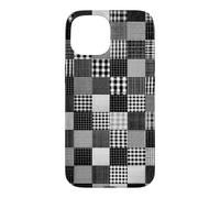Checkered Patchwork Plaid Gingham Tartan Pattern Black White Case for iPhone 15