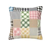 Checkered Patchwork Print Throw Pillow Covers with Hidden Zipper, All Season Square Pillow Covers for Home Decor