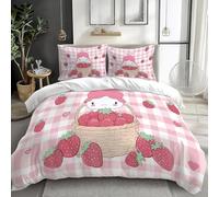 Checkered Pattern Duvet Cover 120x150, Strawberry Rabbit Bedding, Soft Cosy 2 Piece 110gsm Microfibre Quilt Cover and 1xPillow Case 50x75 cm with Zipper Closure for BedroomY1262