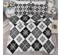 Checkered Pattern Single Duvet Coverless, Reversible Design, Diamond Shape Comforter & 2 Pillow Cases for Bedroom Decor, 10.5 Tog Ultra Soft Microfibre, All Seasons sb284