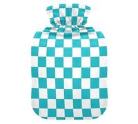 Checkered Plaid Turquoise Teal Hot Water Bottle with Cover for Pain Relief Hot Bag for Headaches, 1L