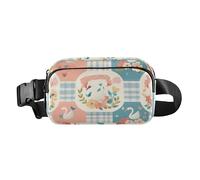 Checkered Plaids Cute Swans Stylish Waist Bag Fanny Pack for Women Men Teenagers Waterproof Sling Chest Bag with Adjustable Strap for Travel Vacation Running