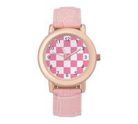Checkered Plain Racing Flag Pattern Women's Wrist Watch Easy Reader with Leather Strap Analog Display Wonderful Ladies Gifts