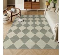 Checkered Print 5x7 Rugs for Living Room, Non Slip Soft Green Rugs for Bedroom Ultra Thin Washable Rugs 5x7, Moroccan Farmhouse Carpet for Playroom Kids Room, Classic Classroom Dorm Home Decor